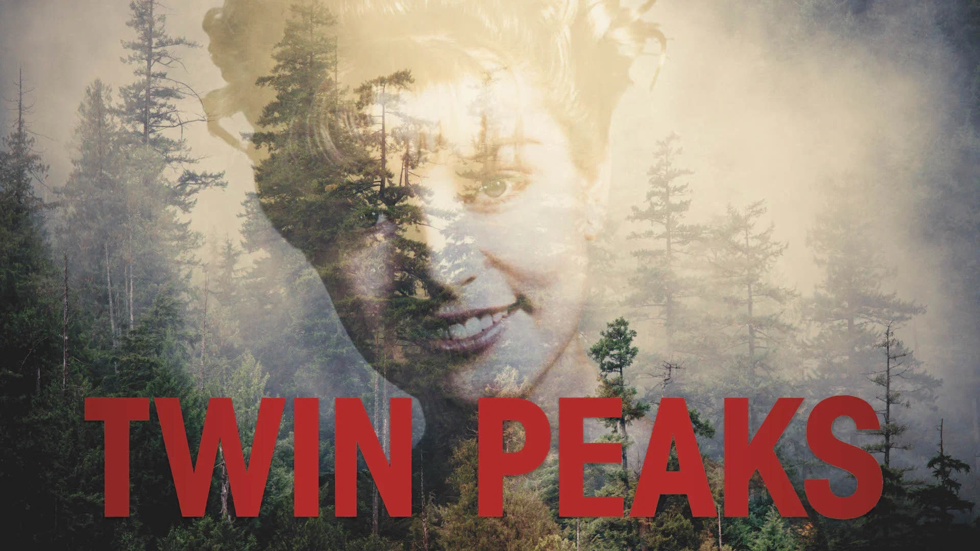 وجه لورا بالمر متداخل مع أشجار الغابة في صورة Twin Peaks.